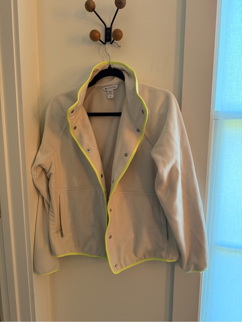Athleta Women's Cream Fleece Jacket with Neon Trim